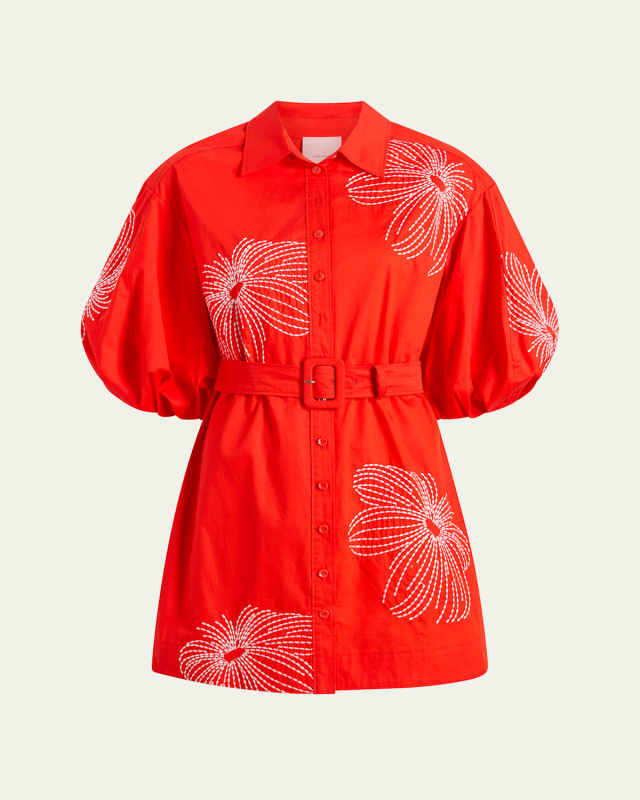 Rhea Sunburst Puff-Sleeve Mini Dress